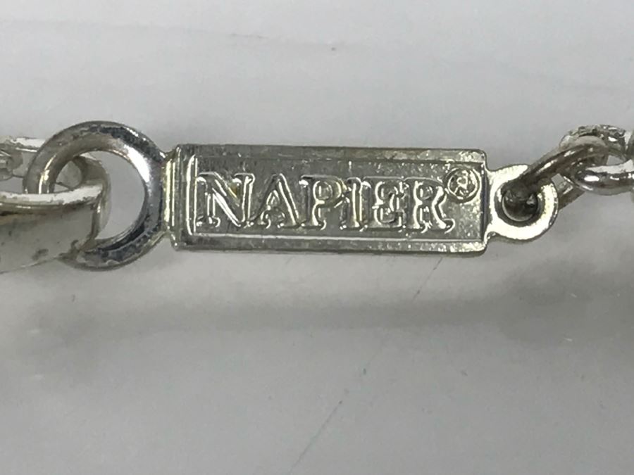 Vintage Monet Gold Tone With Faux Pearl Post Earrings And Napier Gold And Silver Tone Necklace [Photo 7]