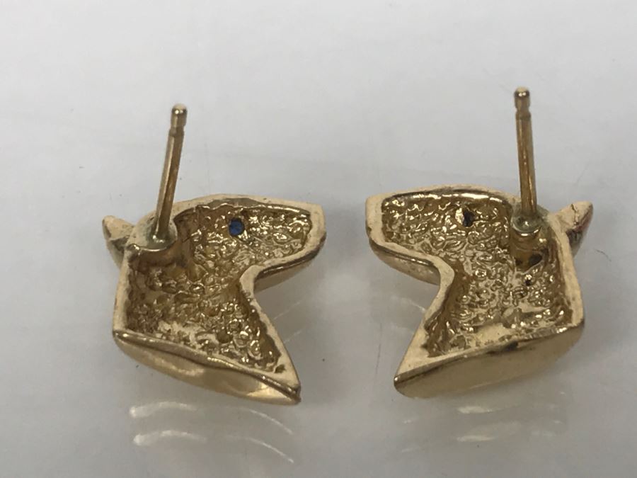 14k Yellow Gold With Blue Stone Bull Terrior Post Earrings 3.3g [Photo 6]