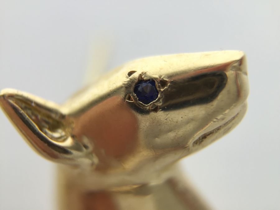 14k Yellow Gold With Blue Stone Bull Terrior Post Earrings 3.3g [Photo 14]