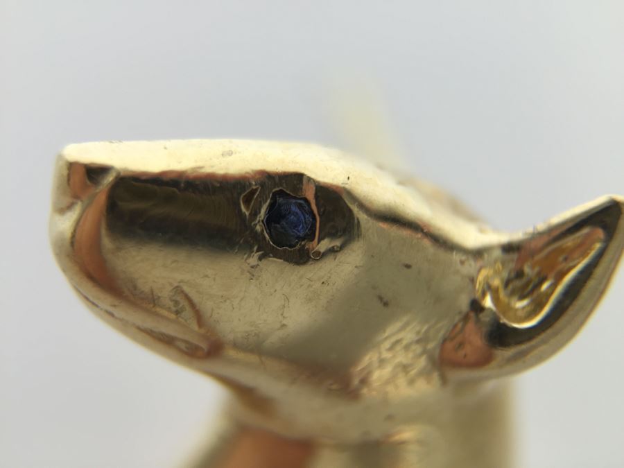 14k Yellow Gold With Blue Stone Bull Terrior Post Earrings 3.3g [Photo 13]