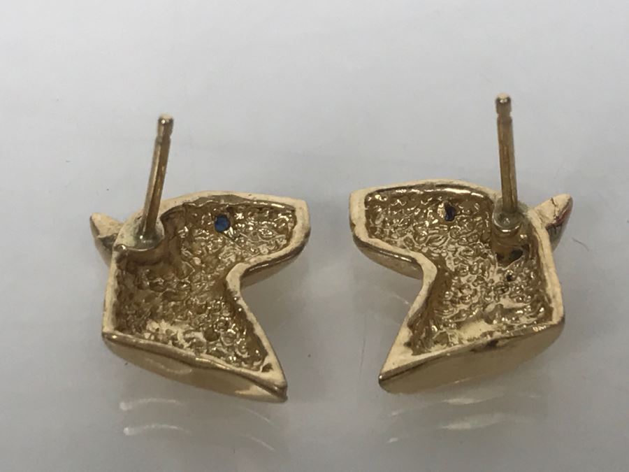 14k Yellow Gold With Blue Stone Bull Terrior Post Earrings 3.3g [Photo 7]