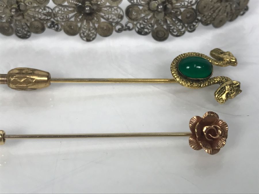 Costume Jewelry Lot With (2) Stick Pins And Bracelet [Photo 5]
