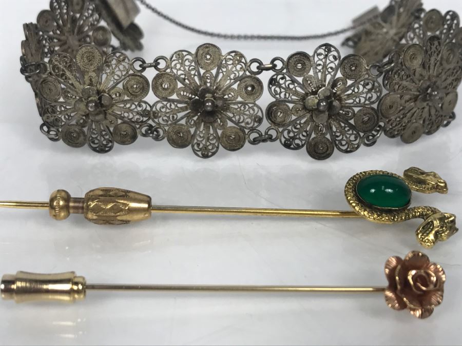 Costume Jewelry Lot With (2) Stick Pins And Bracelet [Photo 6]