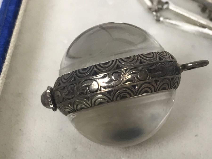 Vintage Ladies Huguenin 17 Jewels Swiss Watch Lady Pendant Necklace Globe Sterling Silver Case With Chain Back Is See Through [Photo 13]