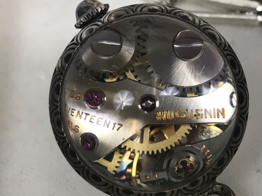 Vintage Ladies Huguenin 17 Jewels Swiss Watch Lady Pendant Necklace Globe Sterling Silver Case With Chain Back Is See Through [Photo 10]