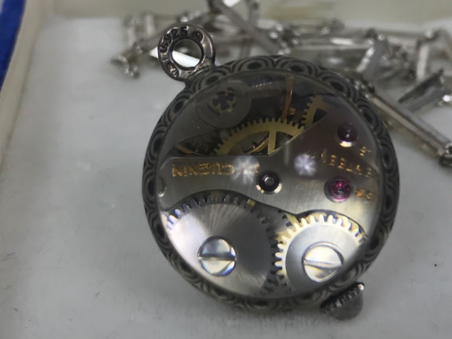 Vintage Ladies Huguenin 17 Jewels Swiss Watch Lady Pendant Necklace Globe Sterling Silver Case With Chain Back Is See Through [Photo 7]
