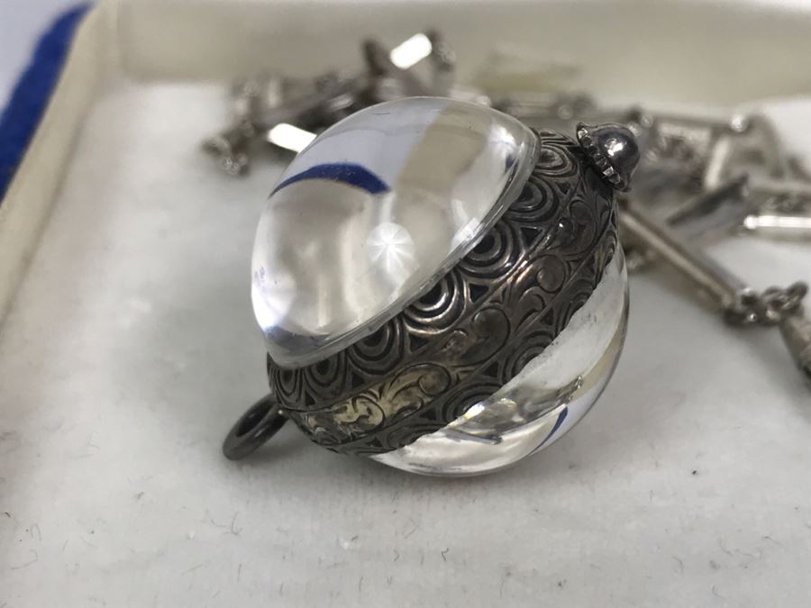 Vintage Ladies Huguenin 17 Jewels Swiss Watch Lady Pendant Necklace Globe Sterling Silver Case With Chain Back Is See Through [Photo 4]