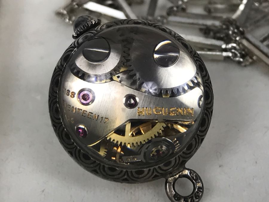 Vintage Ladies Huguenin 17 Jewels Swiss Watch Lady Pendant Necklace Globe Sterling Silver Case With Chain Back Is See Through [Photo 12]