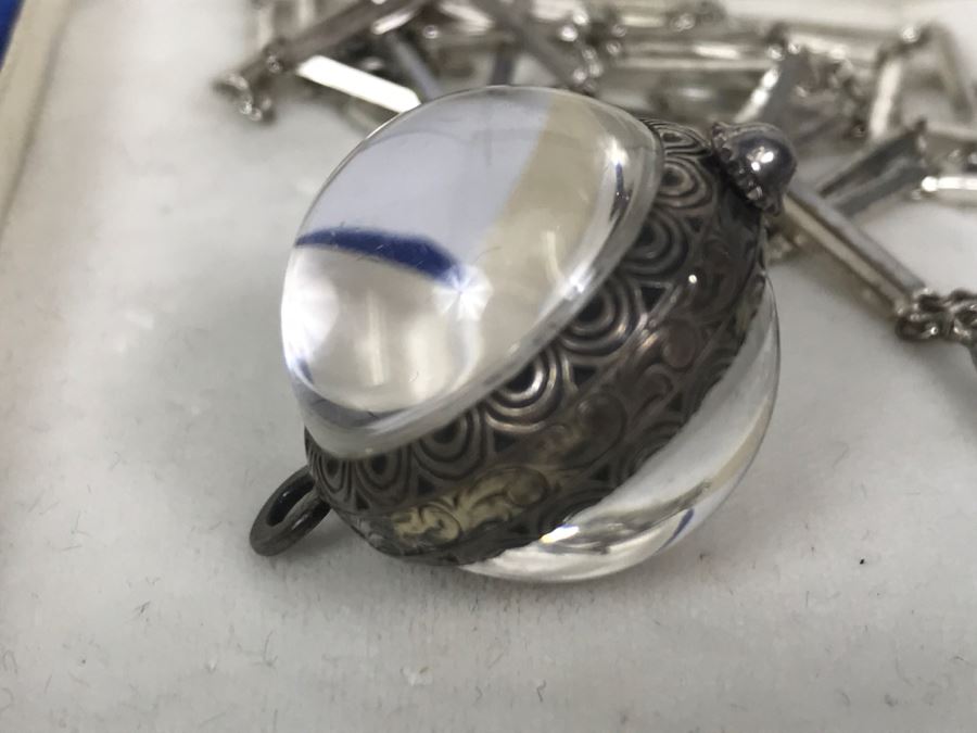 Vintage Ladies Huguenin 17 Jewels Swiss Watch Lady Pendant Necklace Globe Sterling Silver Case With Chain Back Is See Through [Photo 5]