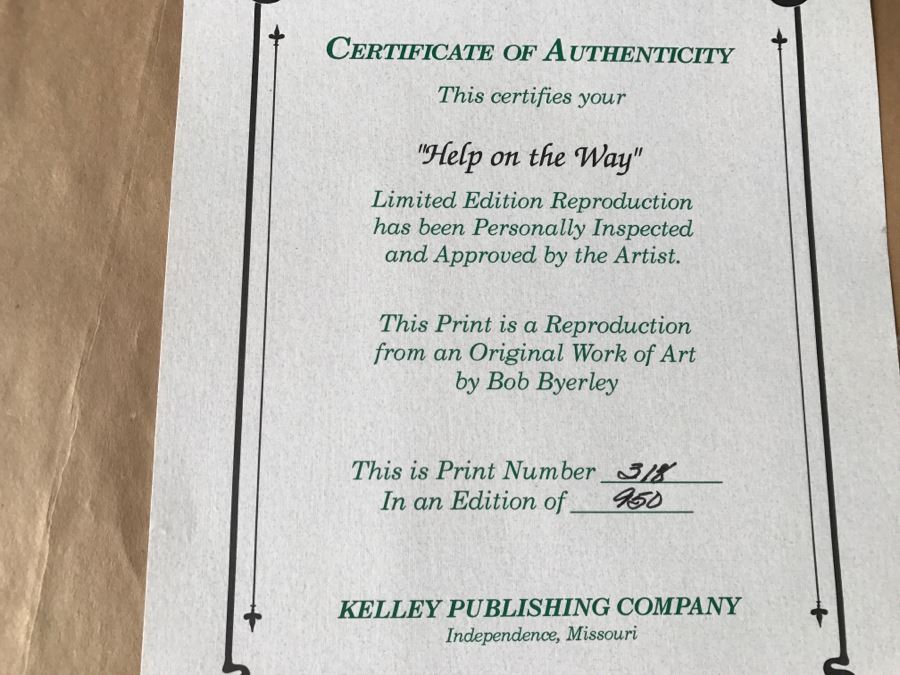 Framed Limited Edition Print Titled 'Help On The Way' By Bob Byerley Hand Signed 318 Of 950 24X30' [Photo 20]