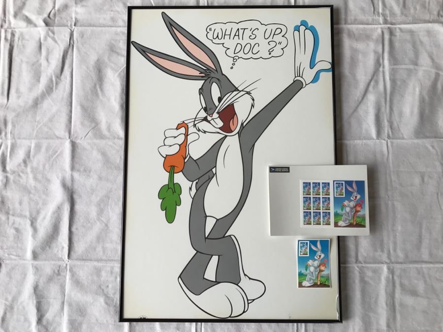 Bugs Bunny 'What's Up Doc?' Poster Print With Sheet Of Mint USPS 32c Stamps (Chip In Glass In Lower Right) [Photo 1]