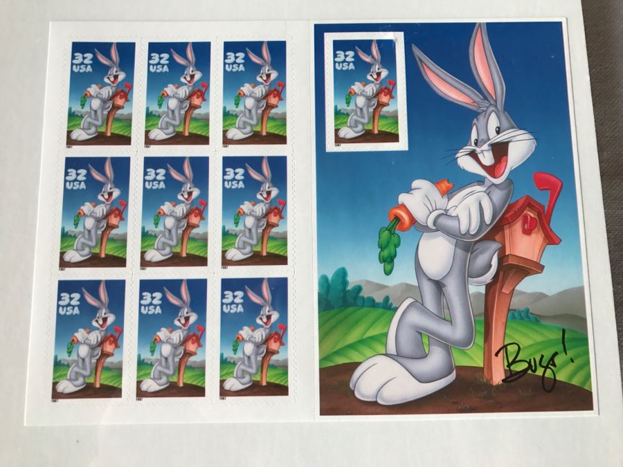 Bugs Bunny 'What's Up Doc?' Poster Print With Sheet Of Mint USPS 32c Stamps (Chip In Glass In Lower Right) [Photo 8]