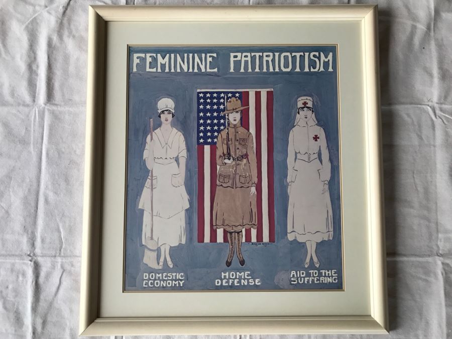 Framed 'Feminine Patriotism' Print World War I Government Reproduction Poster