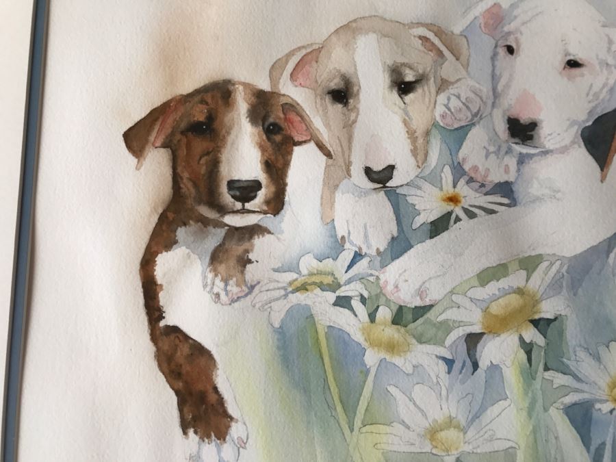 Watercolor Print Of Bull Terriers By Carrie Stuart Parks Hand Signed And Framed [Photo 3]