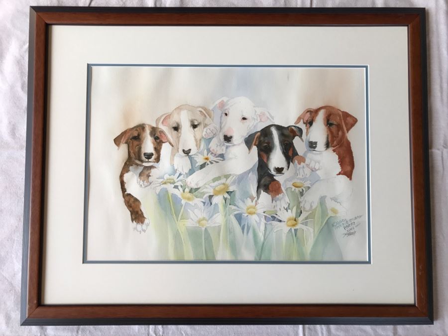 Watercolor Print Of Bull Terriers By Carrie Stuart Parks Hand Signed ...