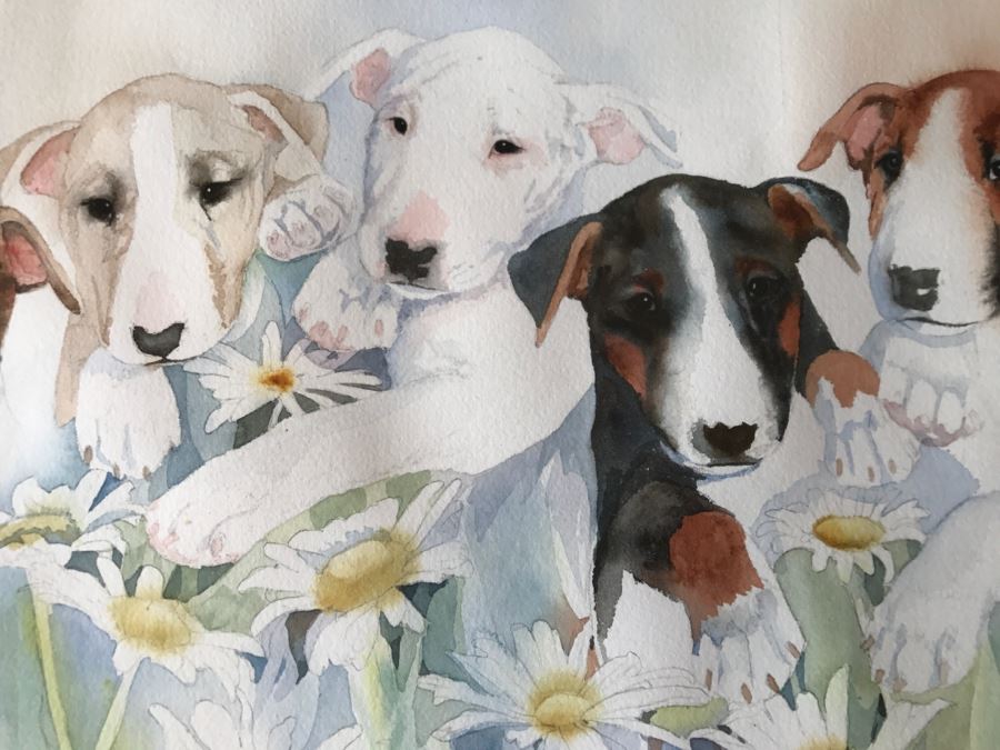 Watercolor Print Of Bull Terriers By Carrie Stuart Parks Hand Signed And Framed [Photo 4]