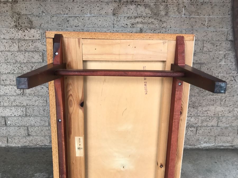 Mid Century Egon Ostergaard Cylinder Rolltop Secretary Desk Made in Sweden 35.25ʺW X 18.5ʺD X 38.375ʺH (Some Of Veneer On Back Edges Are Chipped) [Photo 10]