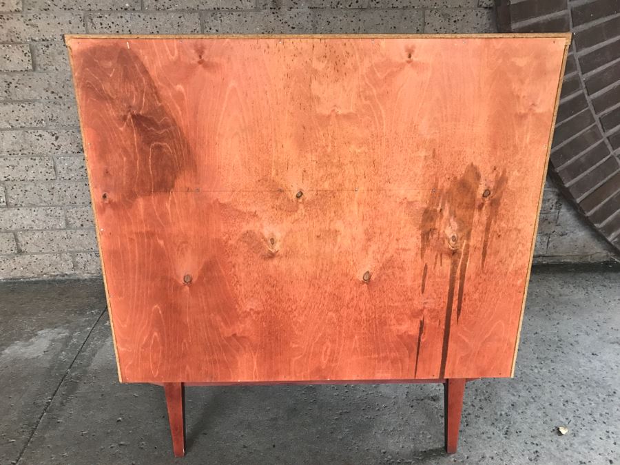 Mid Century Egon Ostergaard Cylinder Rolltop Secretary Desk Made in Sweden 35.25ʺW X 18.5ʺD X 38.375ʺH (Some Of Veneer On Back Edges Are Chipped) [Photo 19]