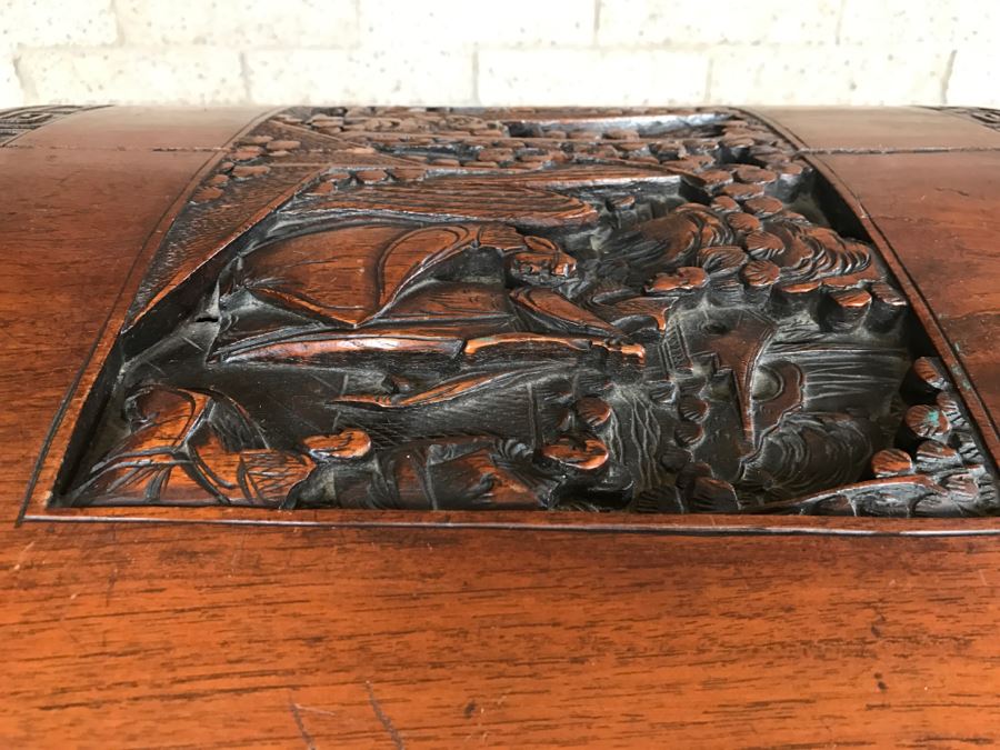 Vintage Asian Relief Carved Domed Cedar Lined Chest [Photo 18]