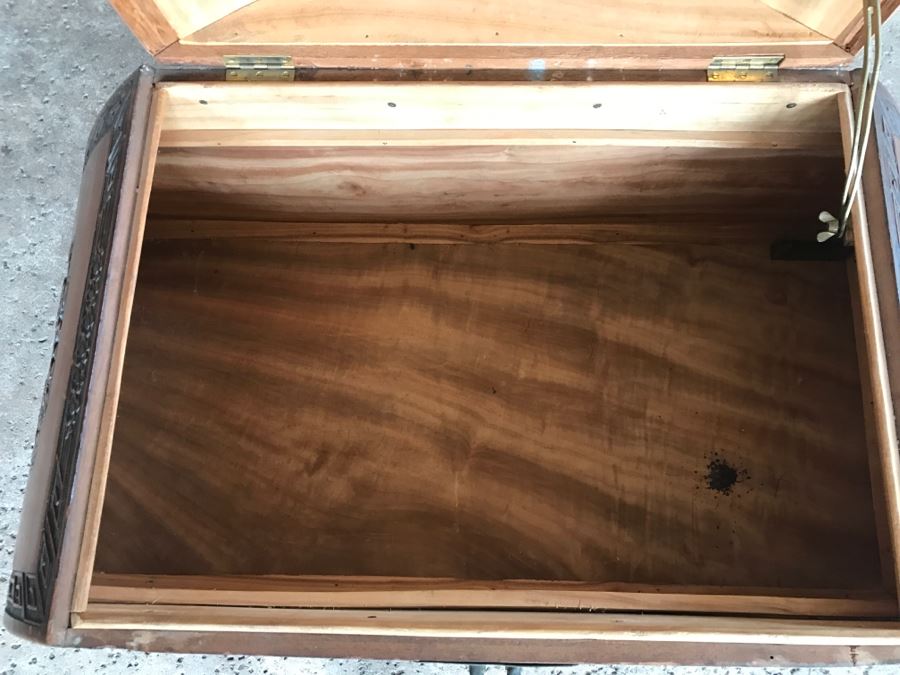 Vintage Asian Relief Carved Domed Cedar Lined Chest [Photo 25]