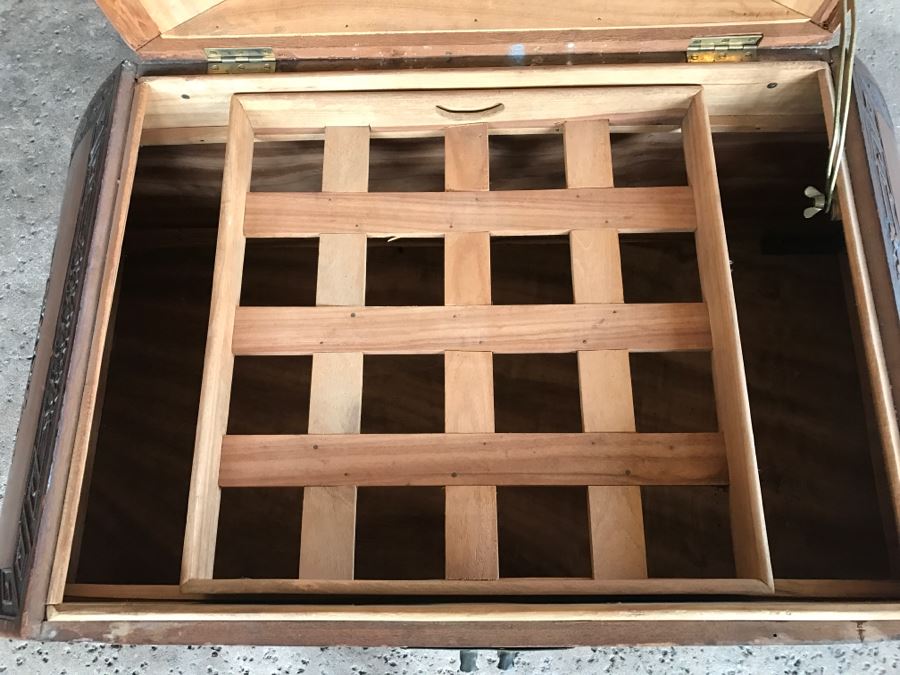 Vintage Asian Relief Carved Domed Cedar Lined Chest [Photo 23]