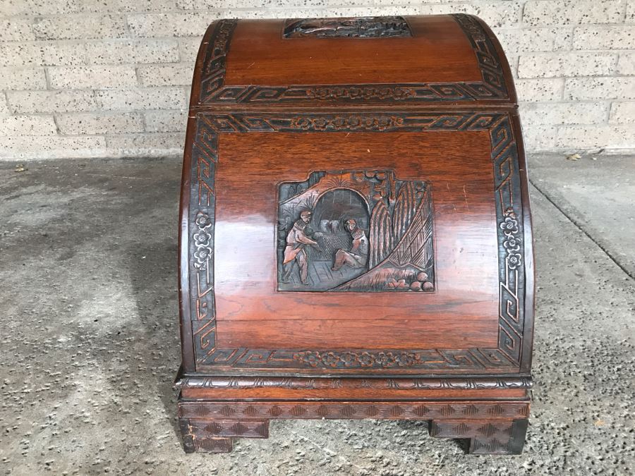 Vintage Asian Relief Carved Domed Cedar Lined Chest [Photo 16]