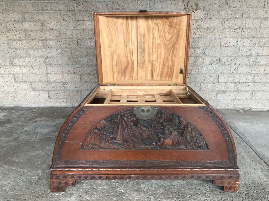 Vintage Asian Relief Carved Domed Cedar Lined Chest [Photo 21]