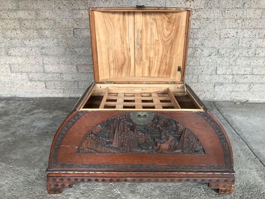 Vintage Asian Relief Carved Domed Cedar Lined Chest [Photo 20]