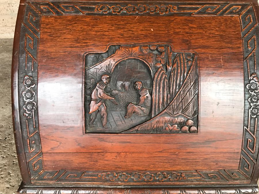 Vintage Asian Relief Carved Domed Cedar Lined Chest [Photo 17]