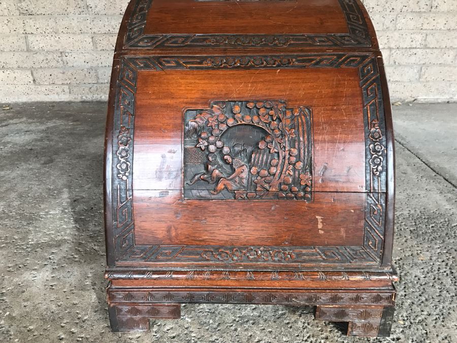 Vintage Asian Relief Carved Domed Cedar Lined Chest [Photo 11]