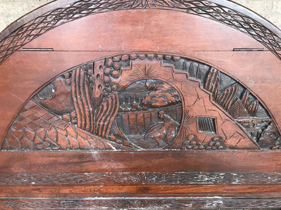 Vintage Asian Relief Carved Domed Cedar Lined Chest [Photo 14]