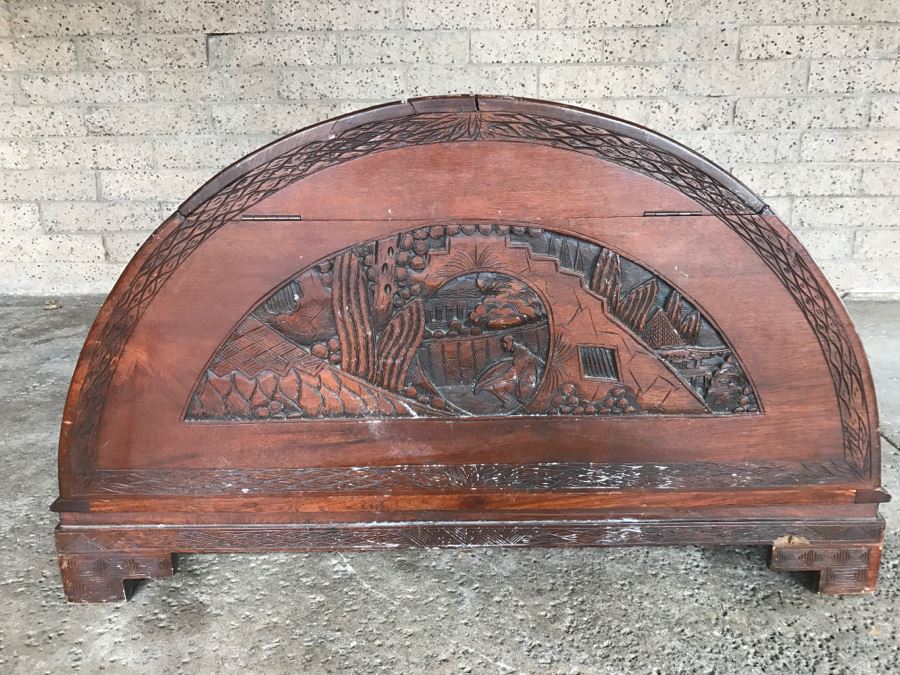 Vintage Asian Relief Carved Domed Cedar Lined Chest [Photo 13]
