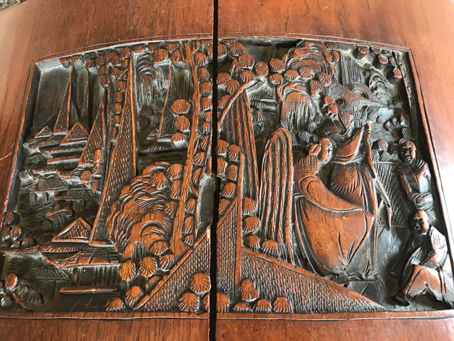 Vintage Asian Relief Carved Domed Cedar Lined Chest [Photo 7]
