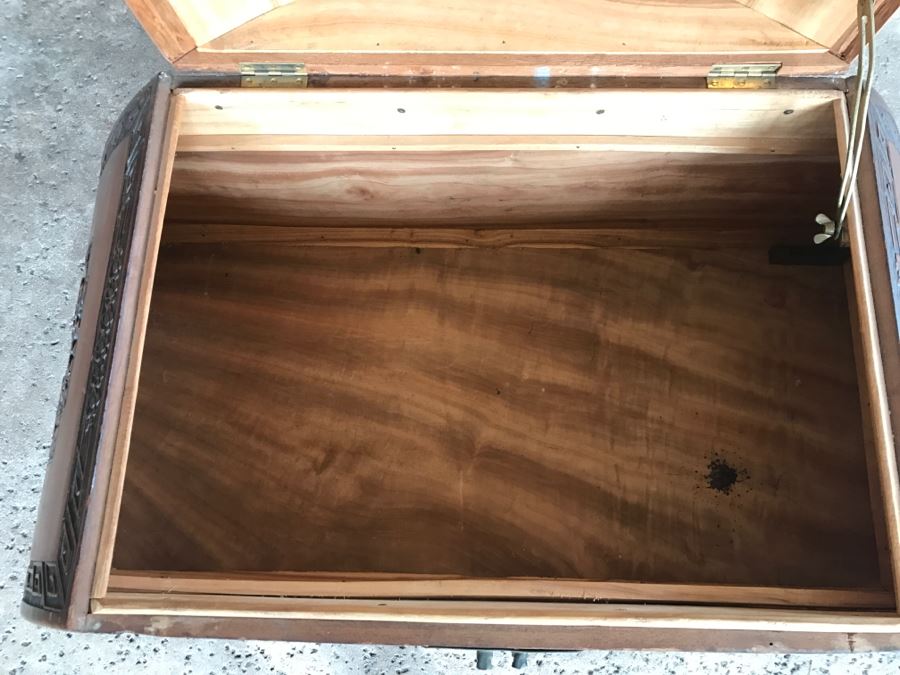Vintage Asian Relief Carved Domed Cedar Lined Chest [Photo 24]