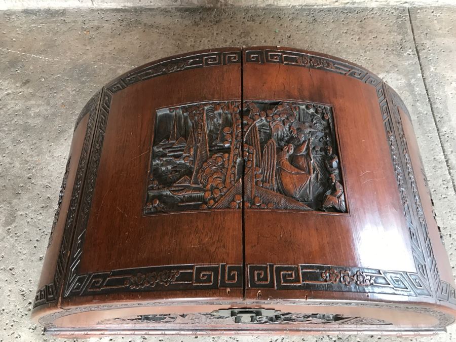 Vintage Asian Relief Carved Domed Cedar Lined Chest [Photo 5]