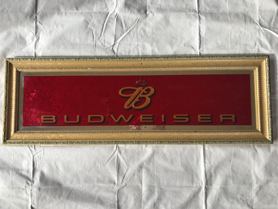 Anheuser Busch Budweiser Glass Wall King Of Beers Advertising With Frame [Photo 1]