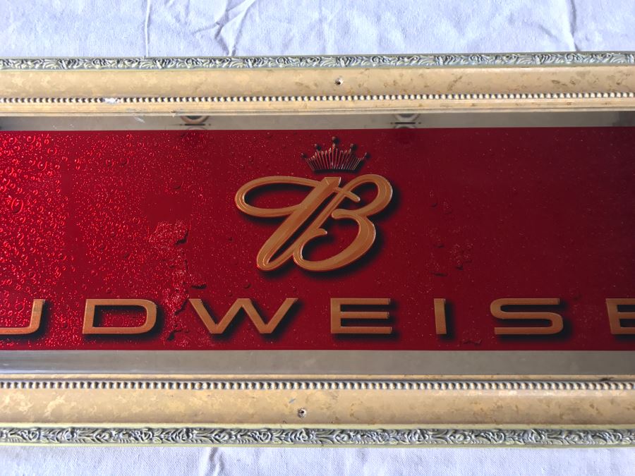 Anheuser Busch Budweiser Glass Wall King Of Beers Advertising With Frame [Photo 2]