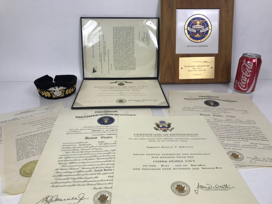 US NAVY Admiral Female Formal Evening Mess Tiara And Various Naval Certificates And Plaques [Photo 3]
