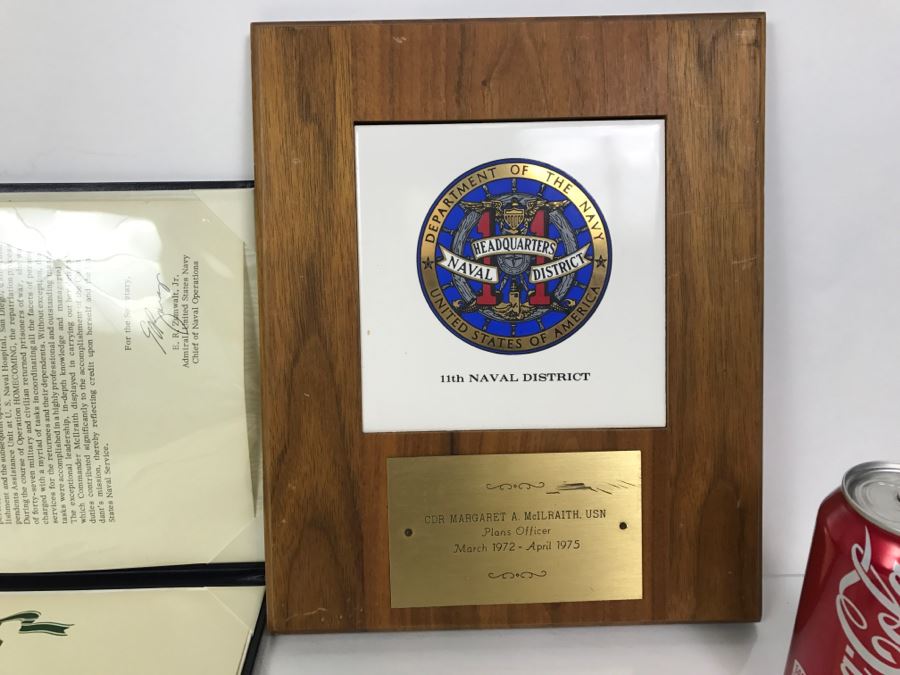 US NAVY Admiral Female Formal Evening Mess Tiara And Various Naval Certificates And Plaques [Photo 7]