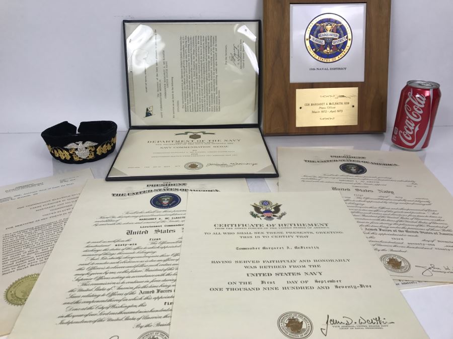 US NAVY Admiral Female Formal Evening Mess Tiara And Various Naval Certificates And Plaques [Photo 1]