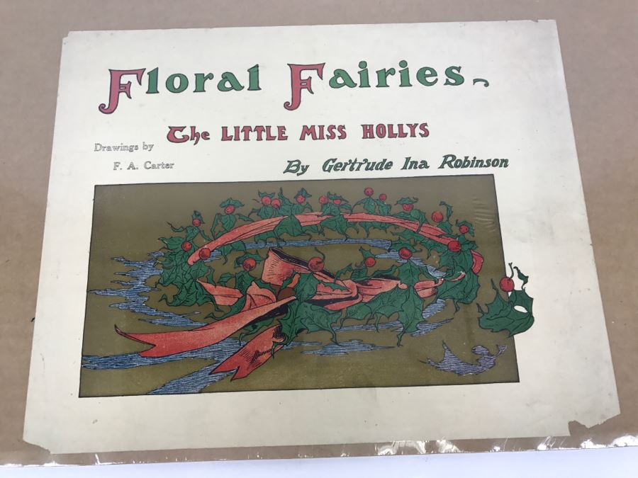 Original Book Cover Illustration By F. A. Carter Of Floral Fairies The Little Miss Hollys By Gertrude Ina Robinson Drawings By F. A. Carter Fernando Carter (1855-1931) [Photo 1]