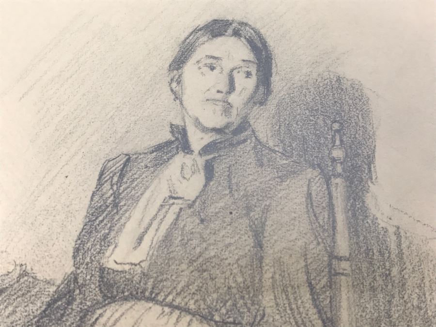 Original Sketch Of Woman In Rocking Chair By F. A. Carter Titled Leonia, NJ 1908 Fernando Carter (1855-1931) [Photo 5]