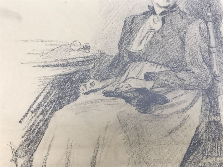Original Sketch Of Woman In Rocking Chair By F. A. Carter Titled Leonia, NJ 1908 Fernando Carter (1855-1931) [Photo 8]