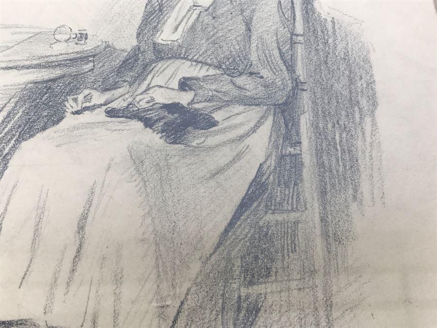 Original Sketch Of Woman In Rocking Chair By F. A. Carter Titled Leonia, NJ 1908 Fernando Carter (1855-1931) [Photo 9]