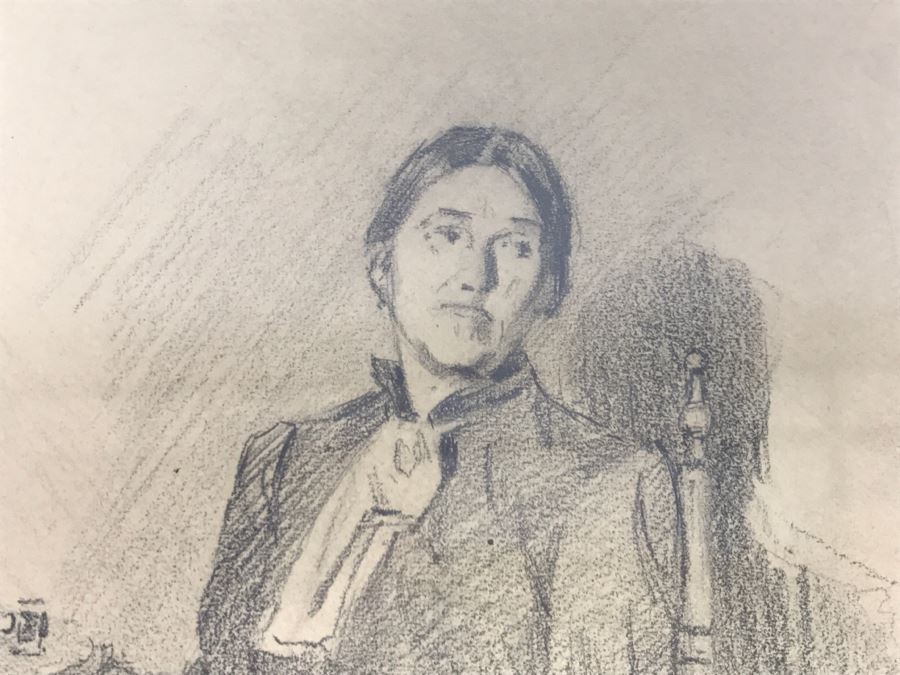 Original Sketch Of Woman In Rocking Chair By F. A. Carter Titled Leonia, NJ 1908 Fernando Carter (1855-1931) [Photo 7]