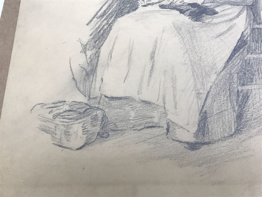Original Sketch Of Woman In Rocking Chair By F. A. Carter Titled Leonia, NJ 1908 Fernando Carter (1855-1931) [Photo 10]