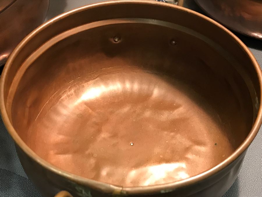 Collection Of (8) Vintage Copper Pots With Blue And White Handles [Photo 8]