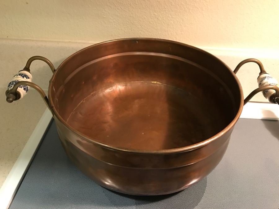 Collection Of (8) Vintage Copper Pots With Blue And White Handles [Photo 16]