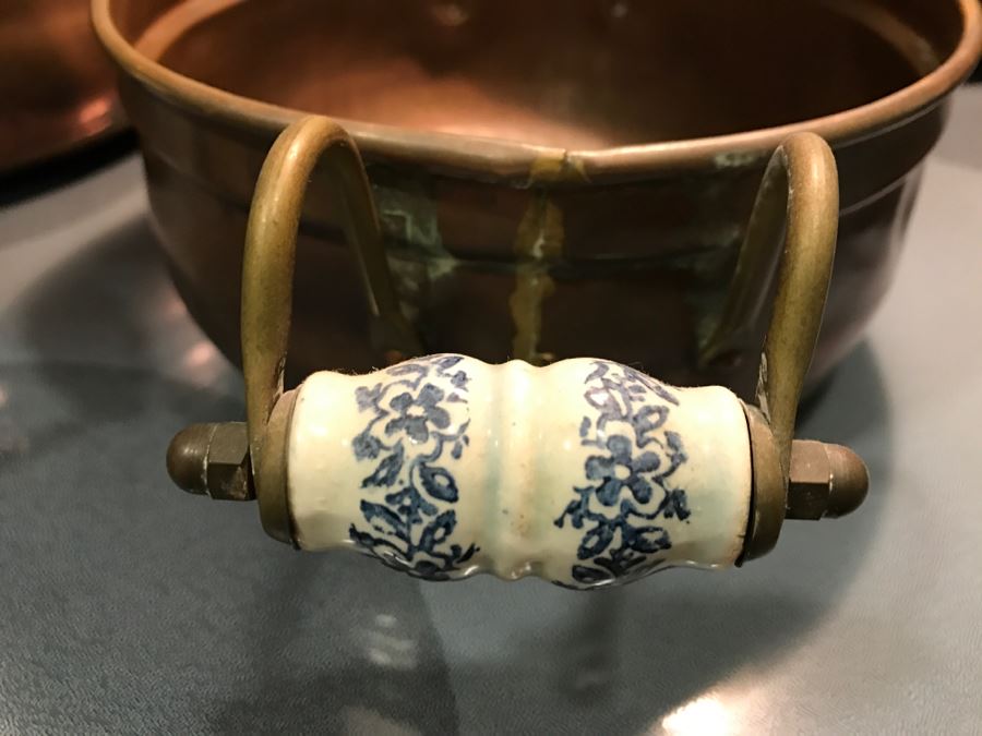 Collection Of (8) Vintage Copper Pots With Blue And White Handles [Photo 6]