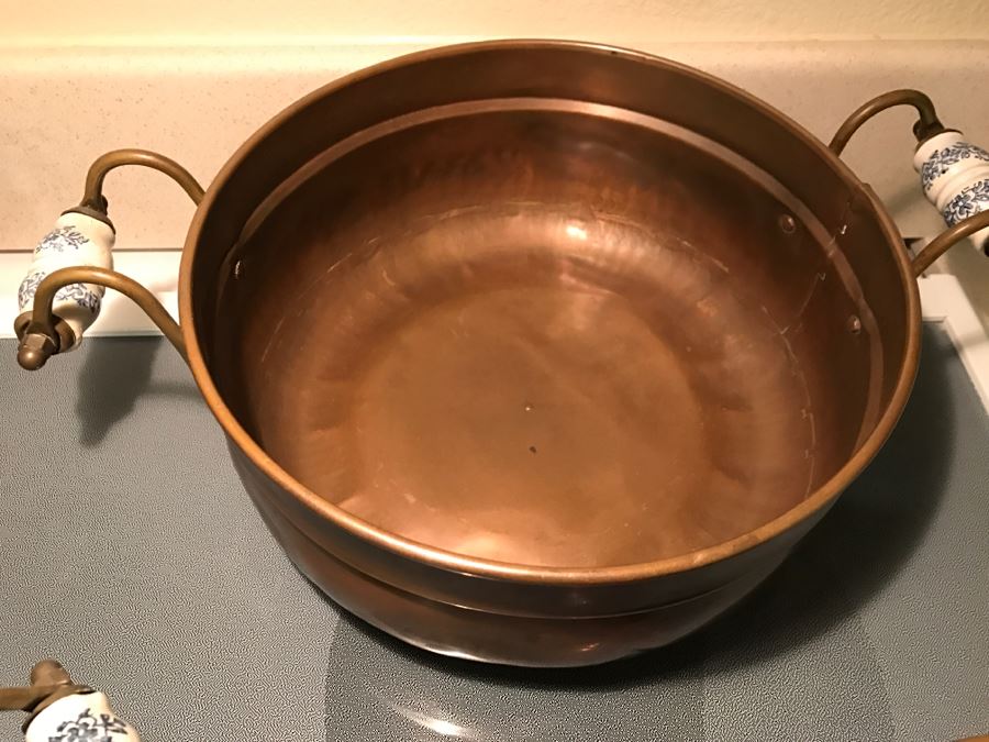 Collection Of (8) Vintage Copper Pots With Blue And White Handles [Photo 14]